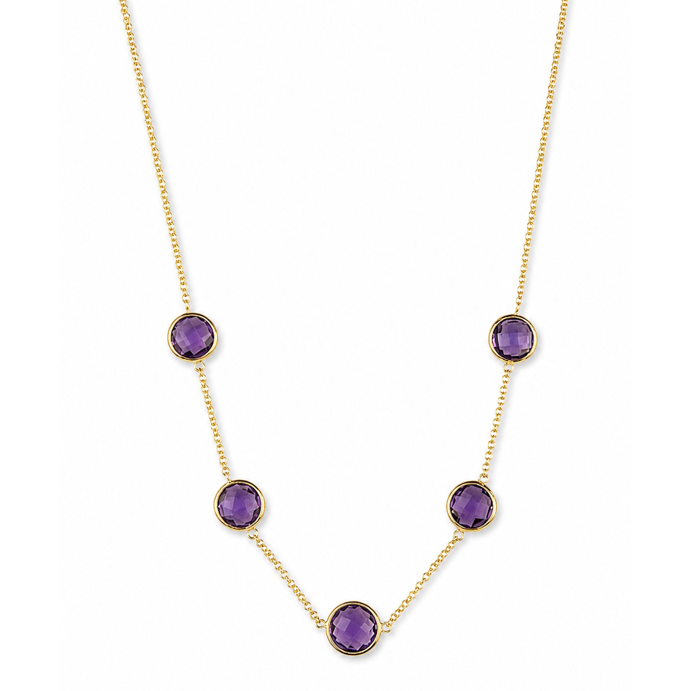 14k Amethyst 5 Round Station Necklace
