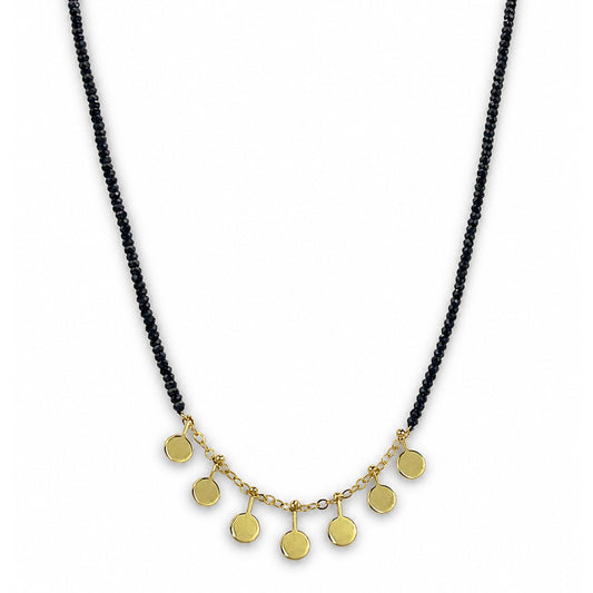 14k Black Spinel 7 Gold Coin Drop Necklace