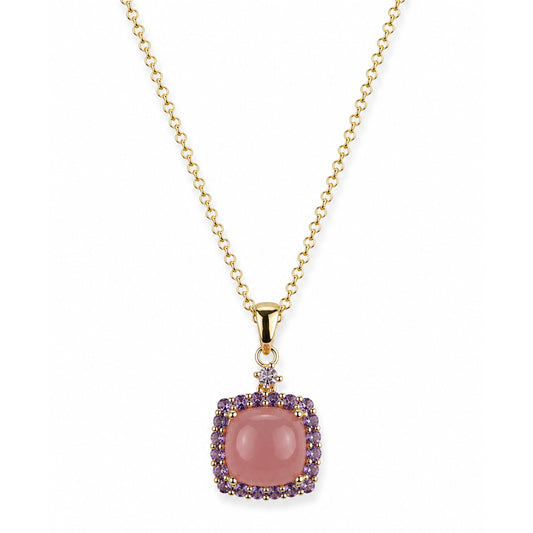 14k Guava Quartz & Amethyst Cushion Pendant Necklace