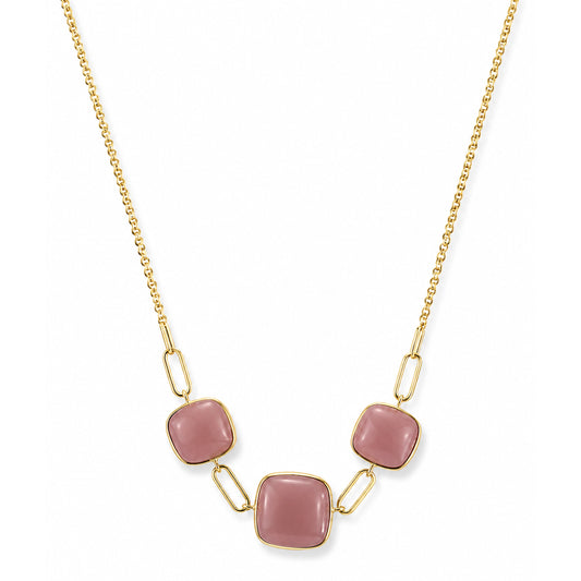 14k Guava Quartz 3 Cushion Paperclip Center Necklace