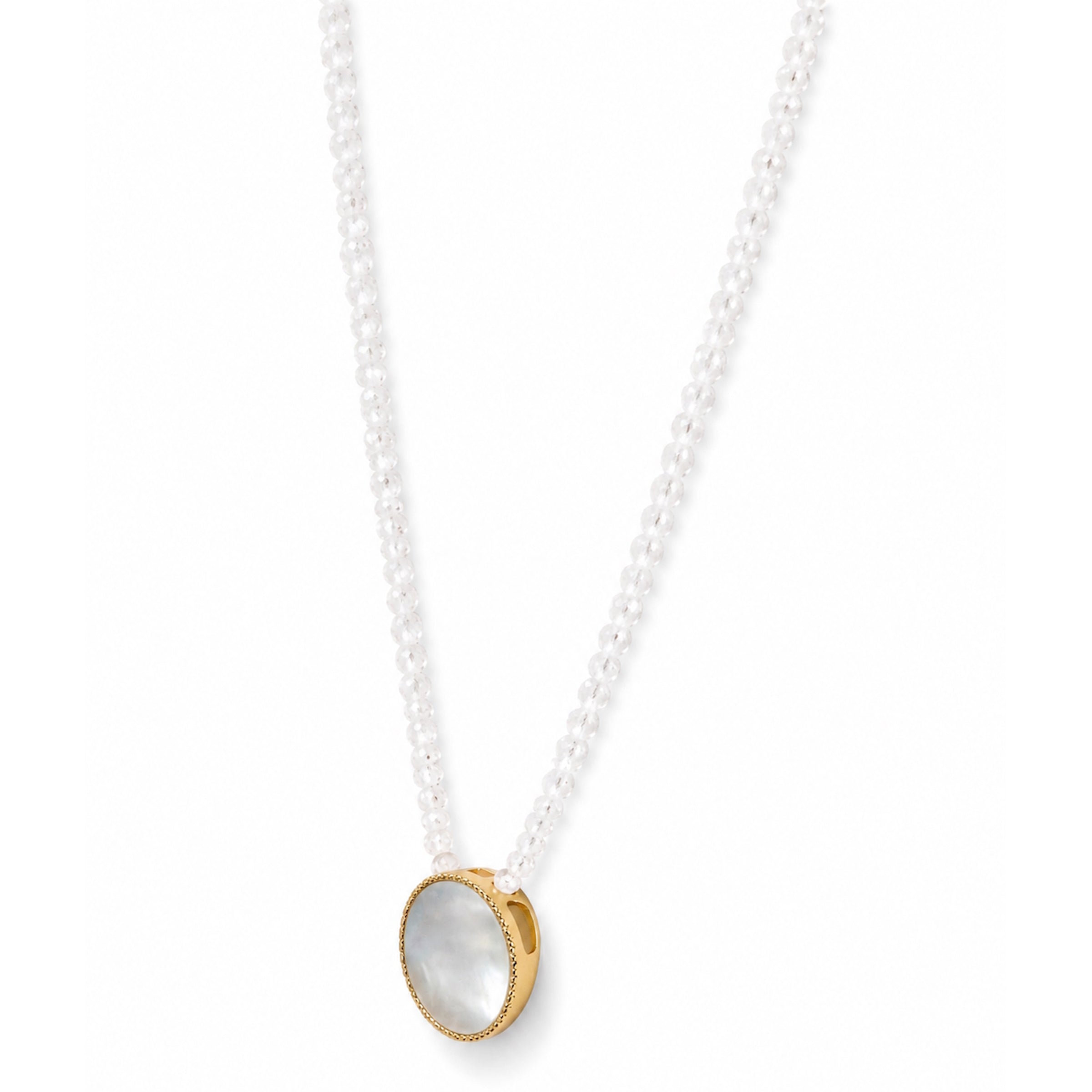 14k White Topaz with Mother of Pearl Round Pendant Necklace
