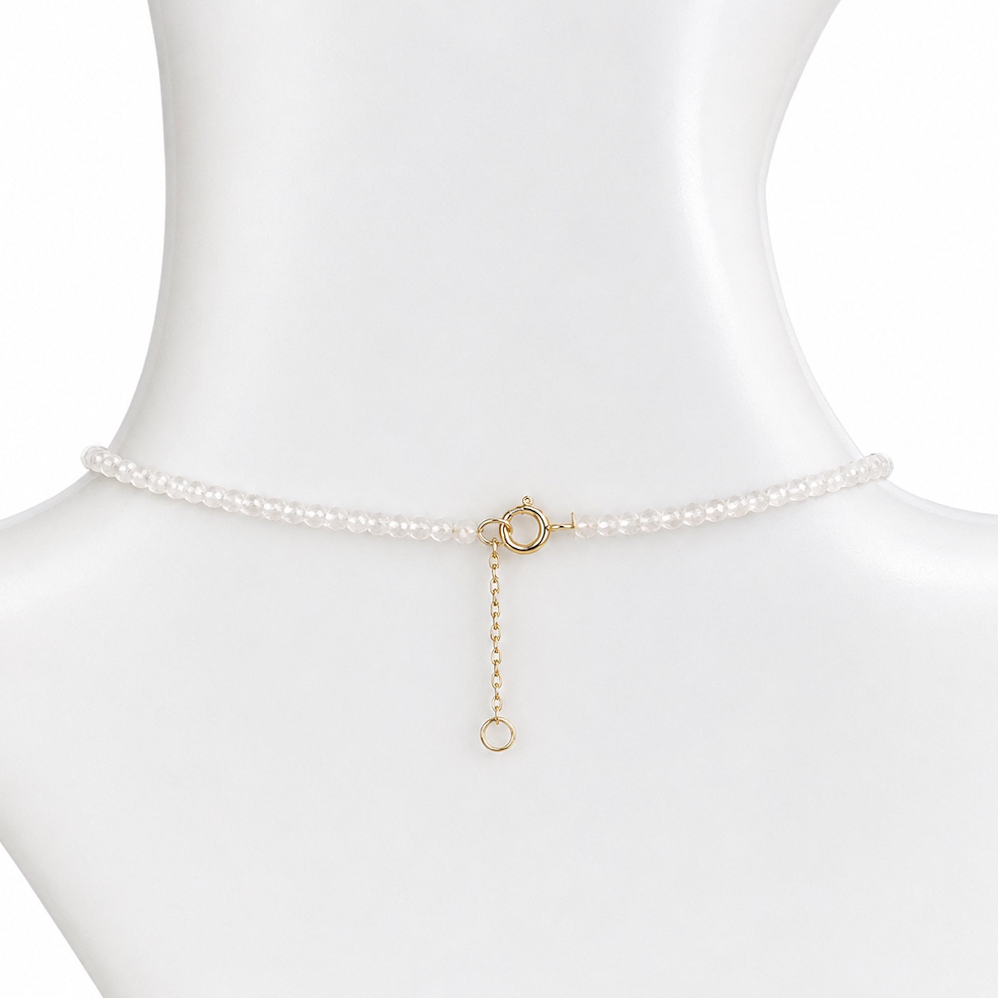 14k White Topaz with Mother of Pearl Round Pendant Necklace