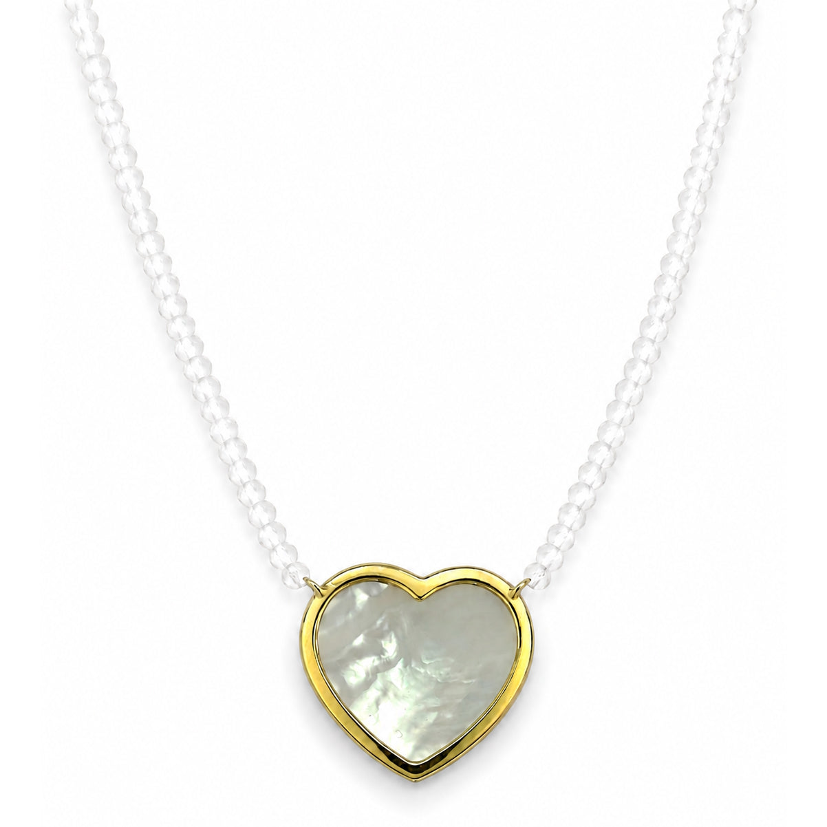 14k White Topaz Mother of Pearl Heart Diamond Necklace