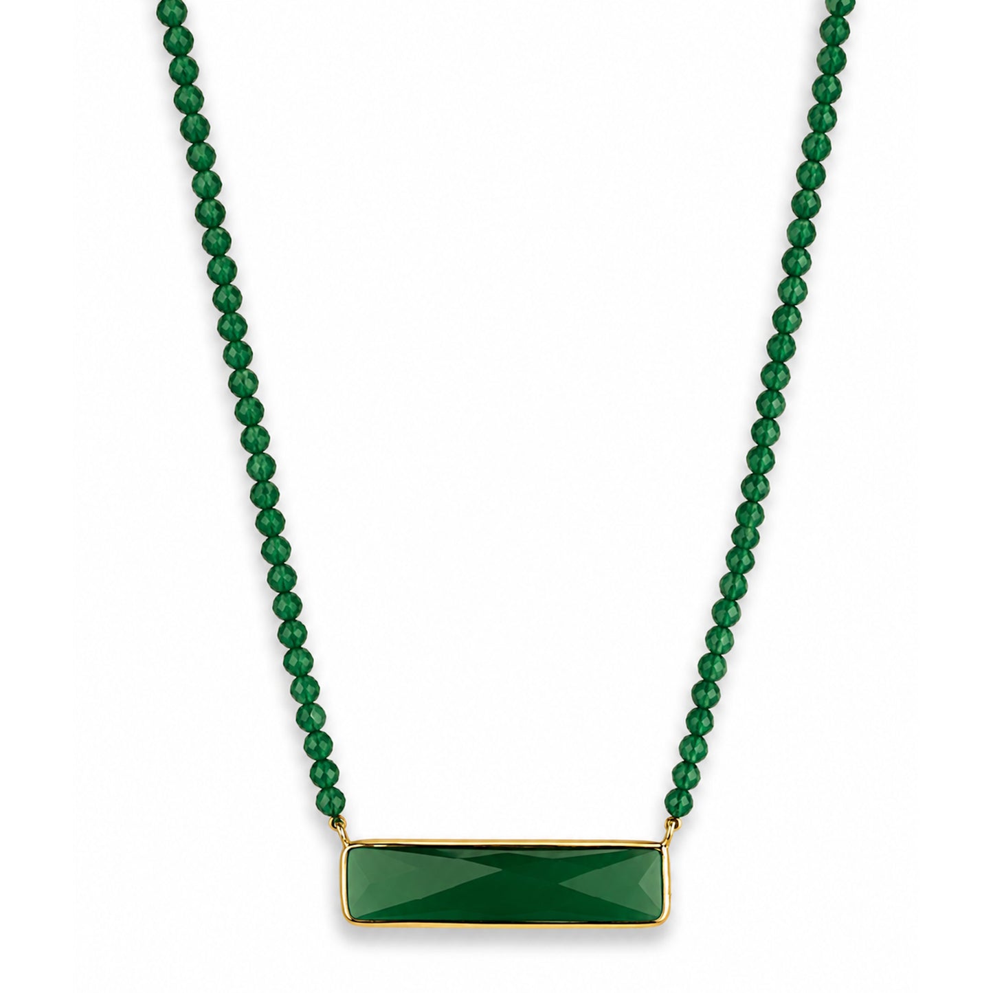 14k Green Onyx with Rectangle Bezel Center Necklace
