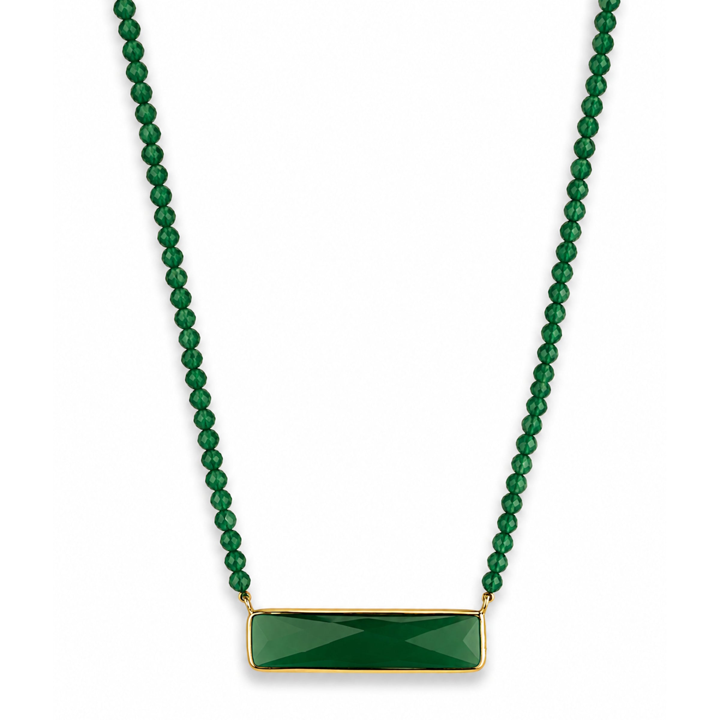 14k Green Onyx with Rectangle Bezel Center Necklace