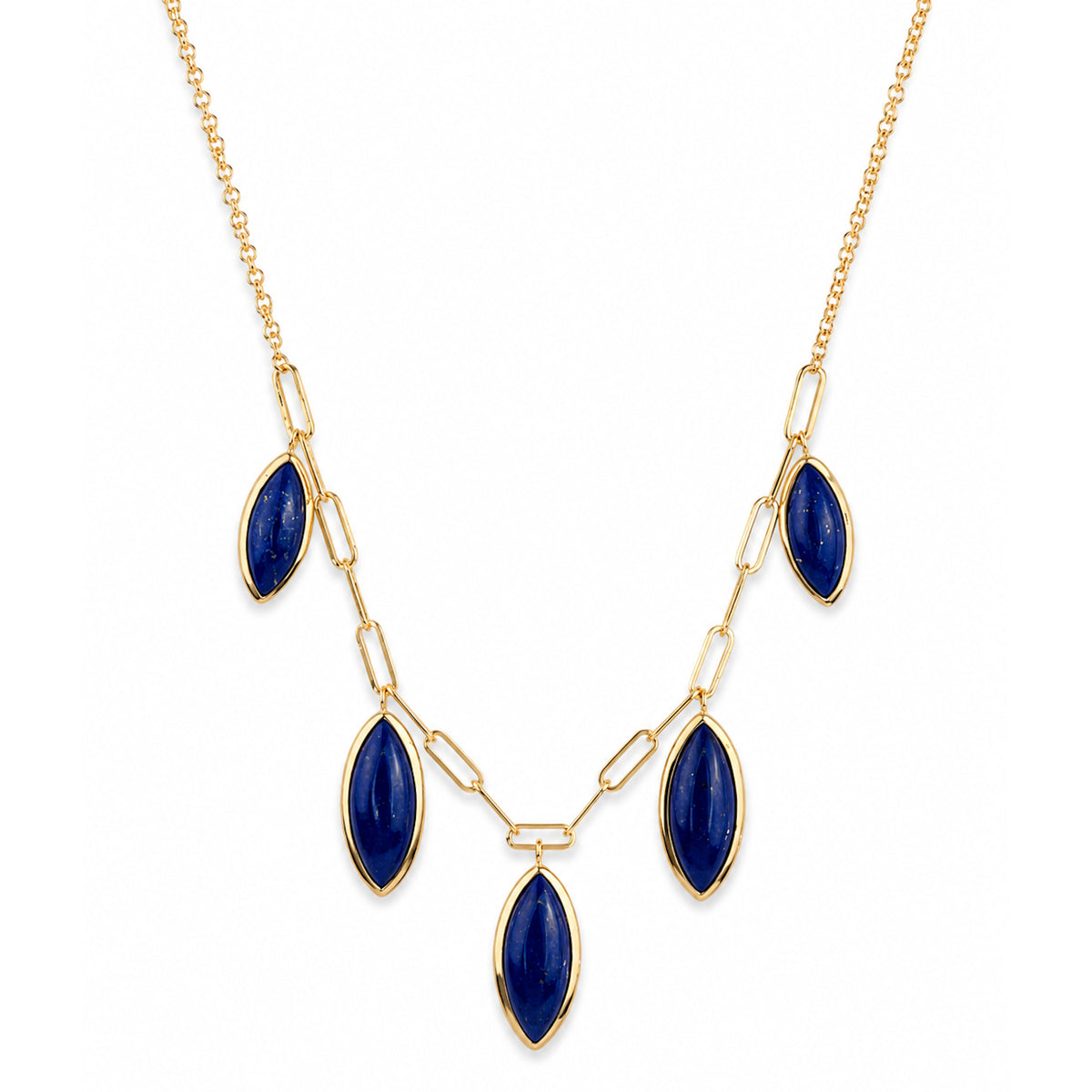14k Lapis 5 Marquise Drop Paperclip Necklace