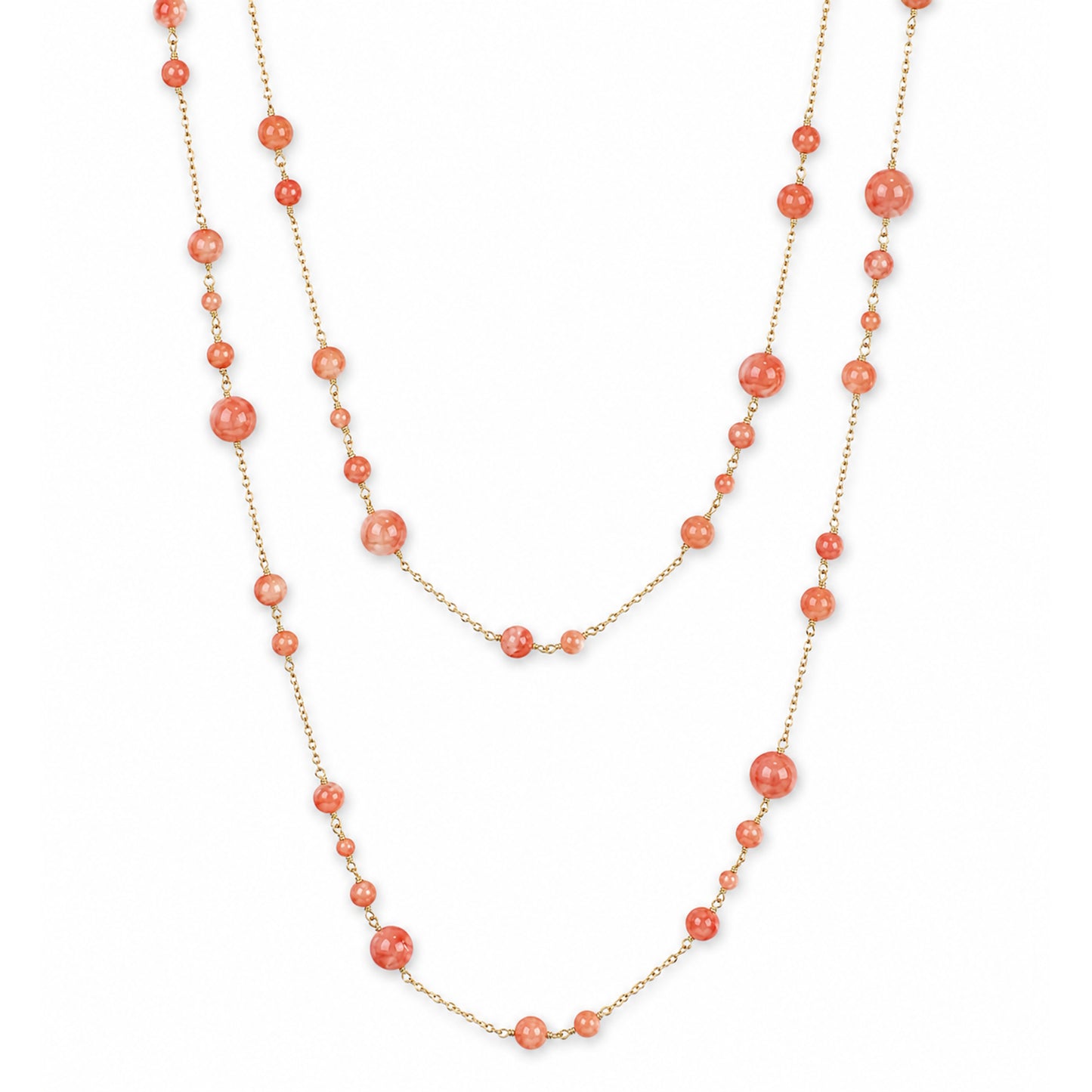 14k Pink Coral Station Link Necklace