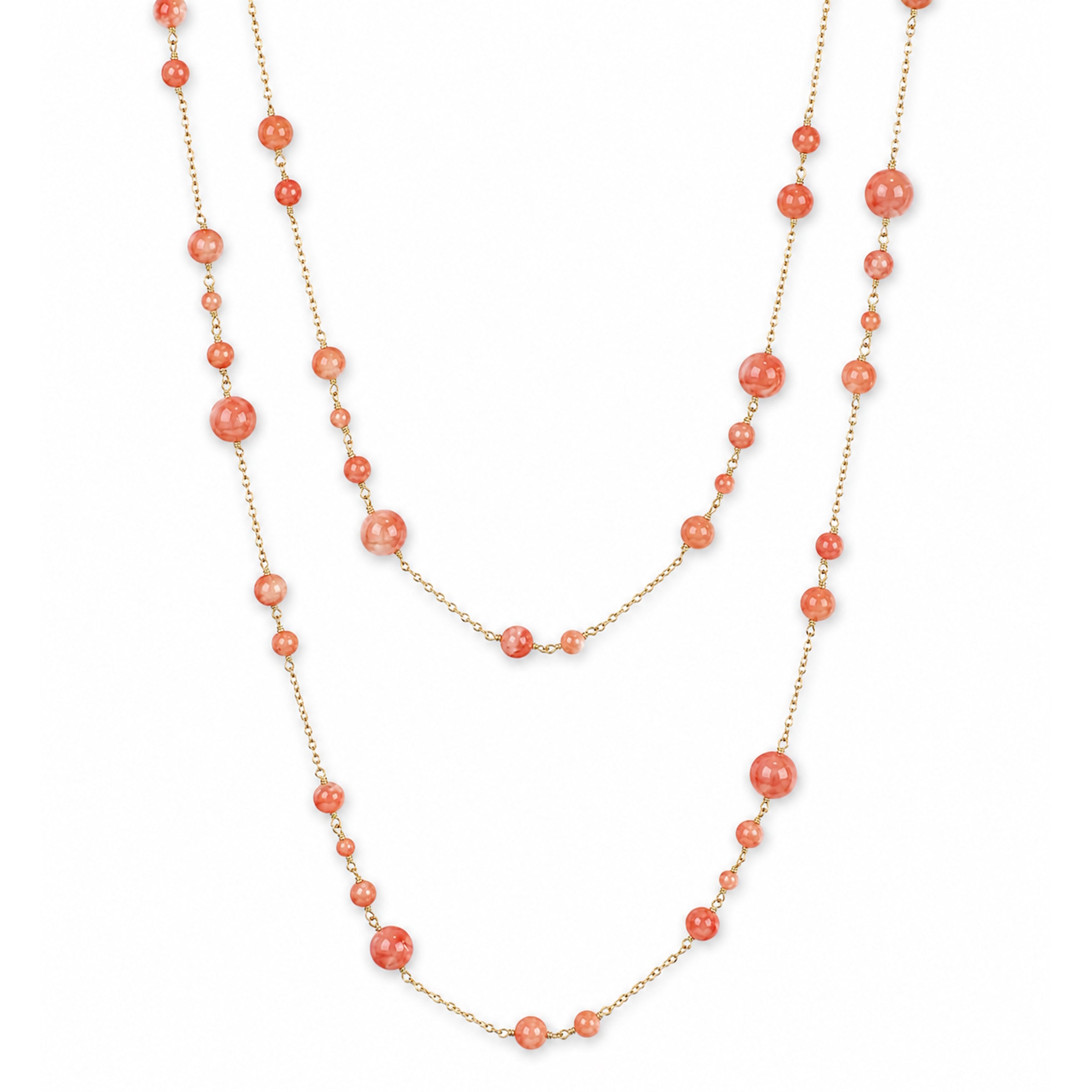 14k Pink Coral Station Link Necklace