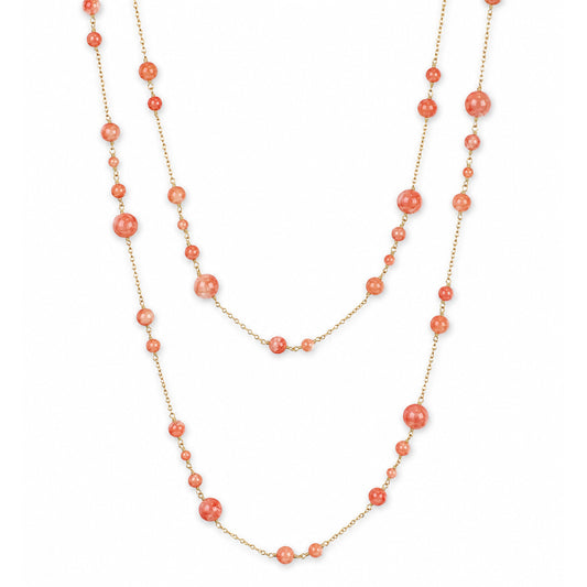 14k Pink Coral Station Link Necklace
