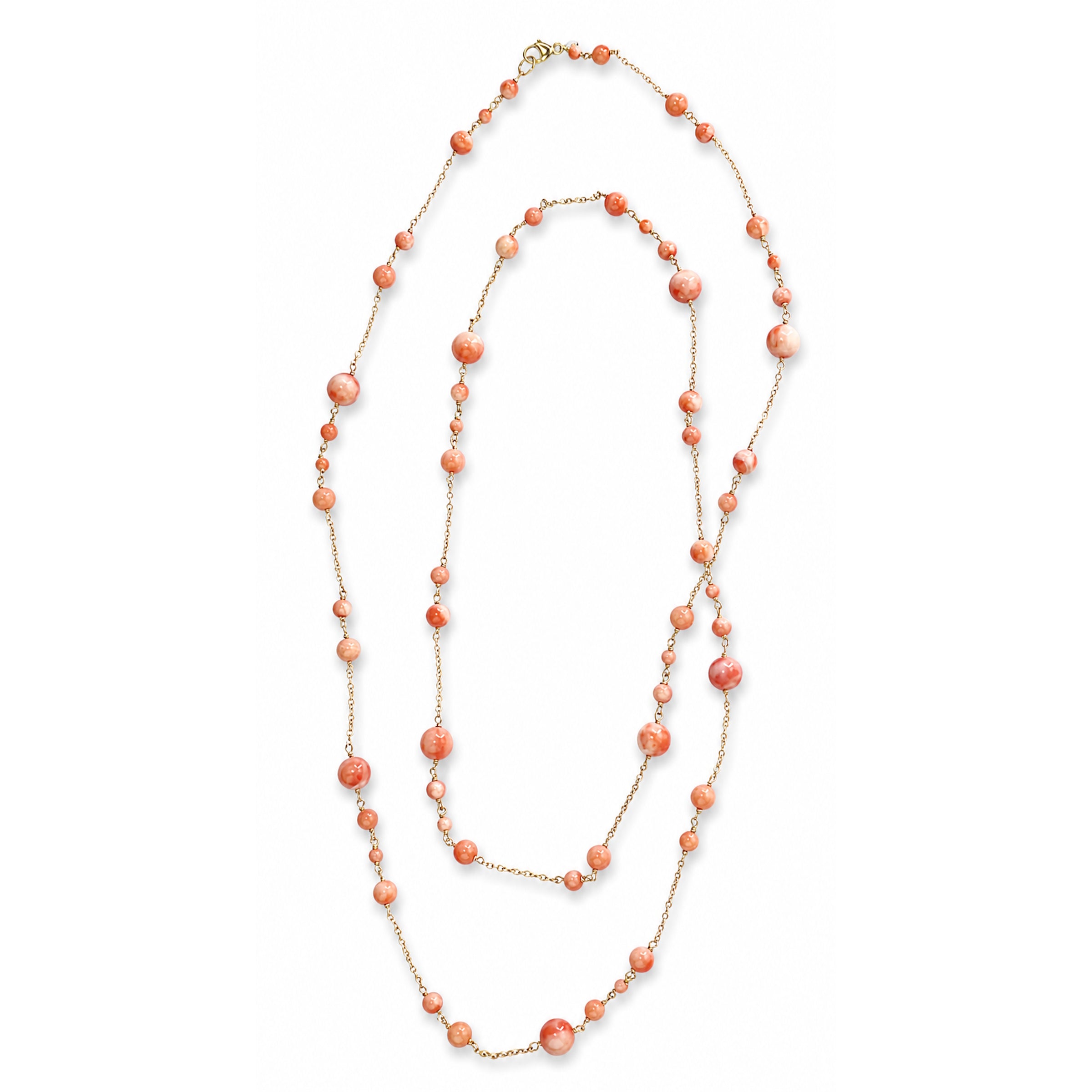 14k Pink Coral Station Link Necklace