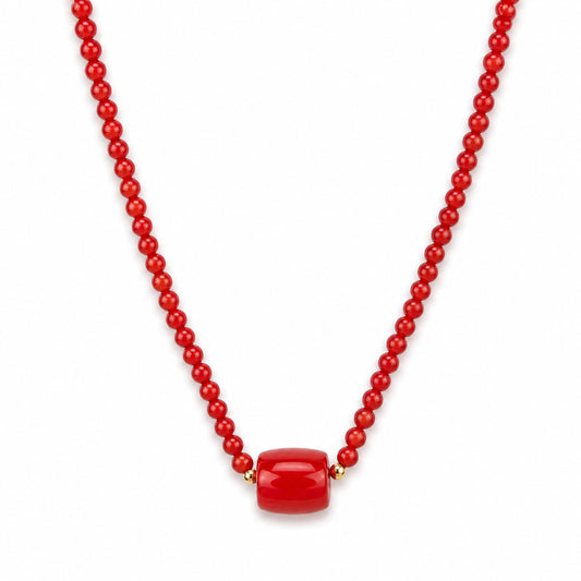 14k Red Coral or Pink Coral & Red Coral Barrel Center Necklace