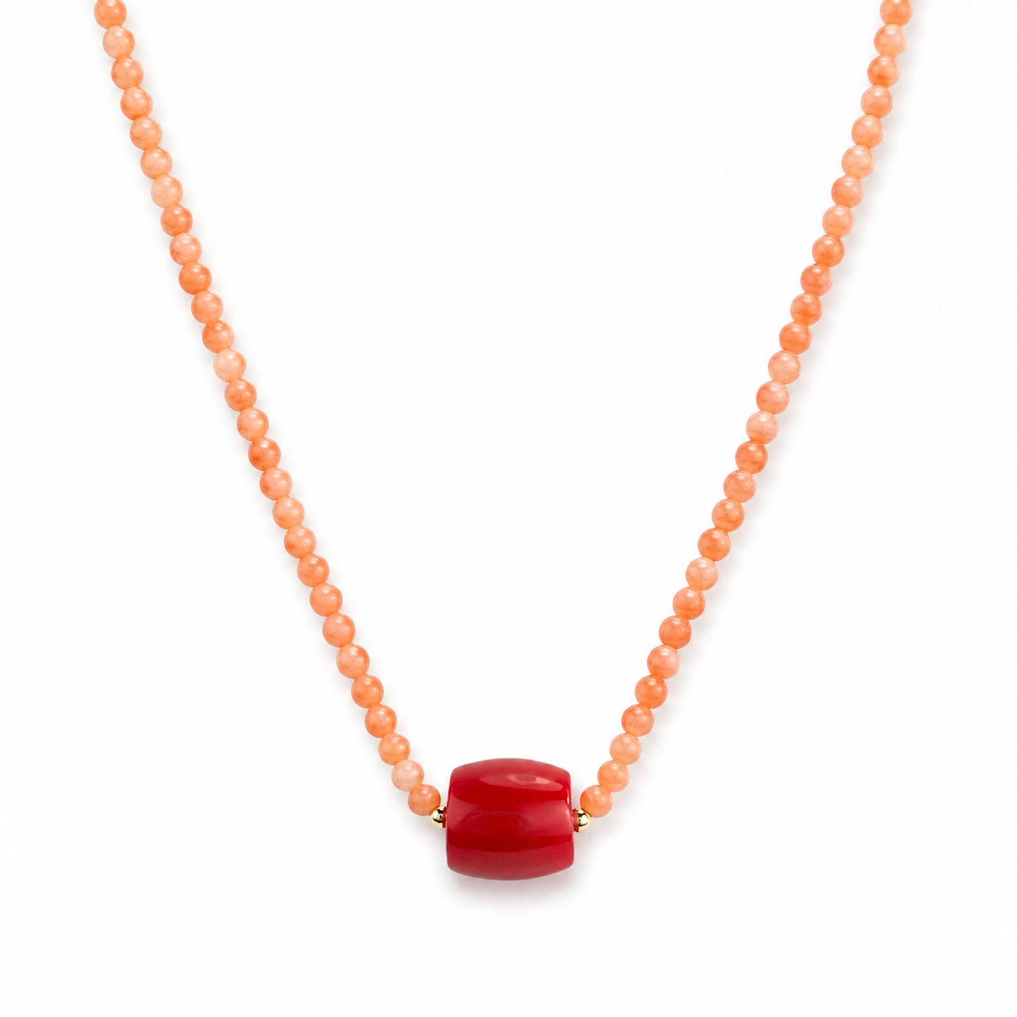14k Red Coral or Pink Coral & Red Coral Barrel Center Necklace