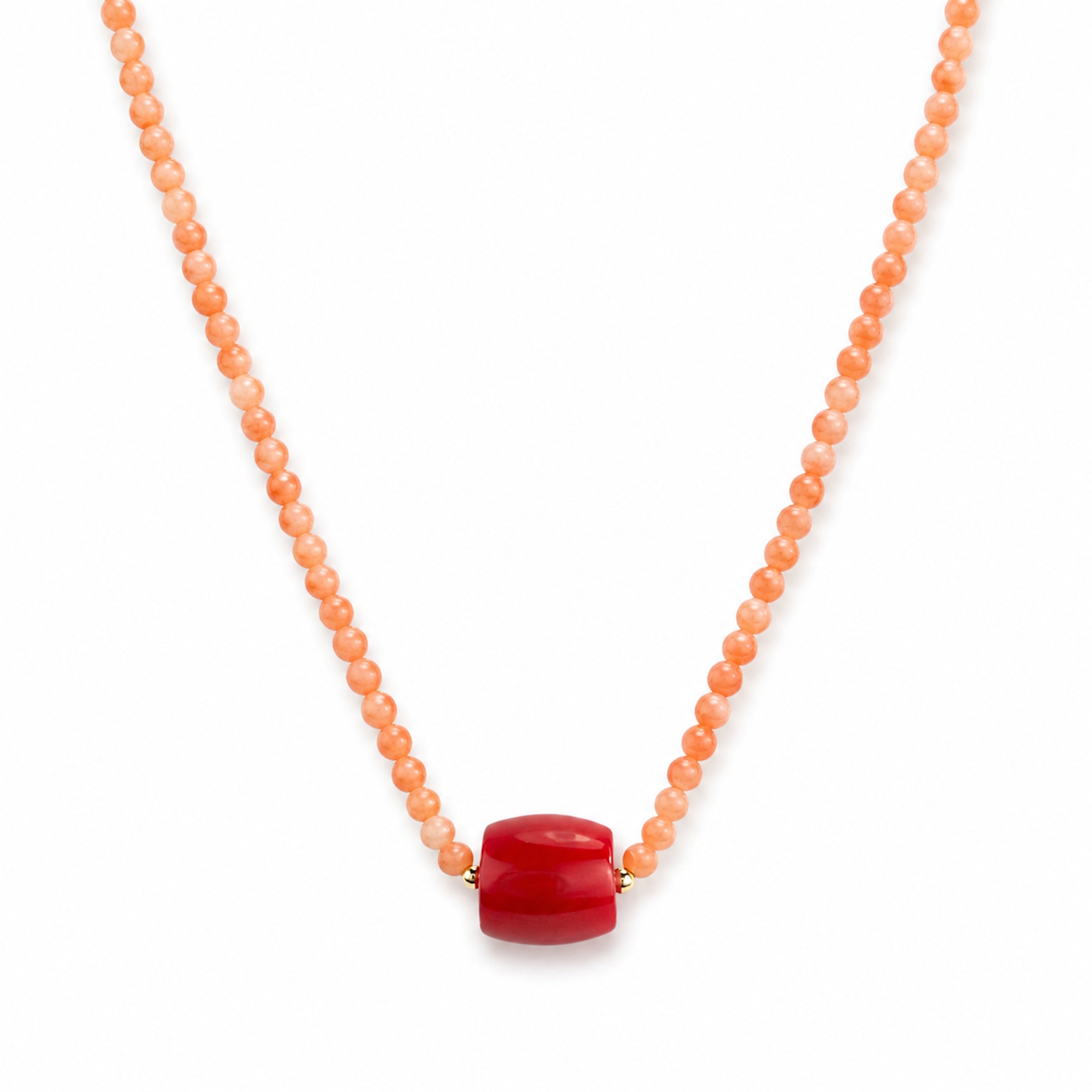 14k Red Coral or Pink Coral & Red Coral Barrel Center Necklace