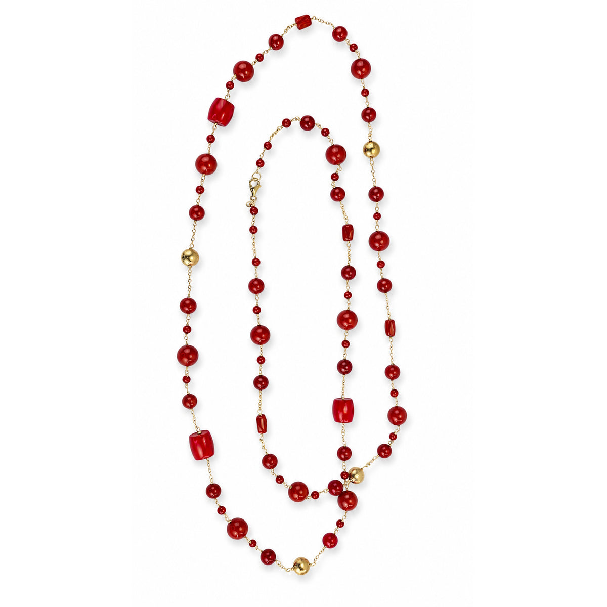 14k Red Coral Gold Coin Station Link Necklace