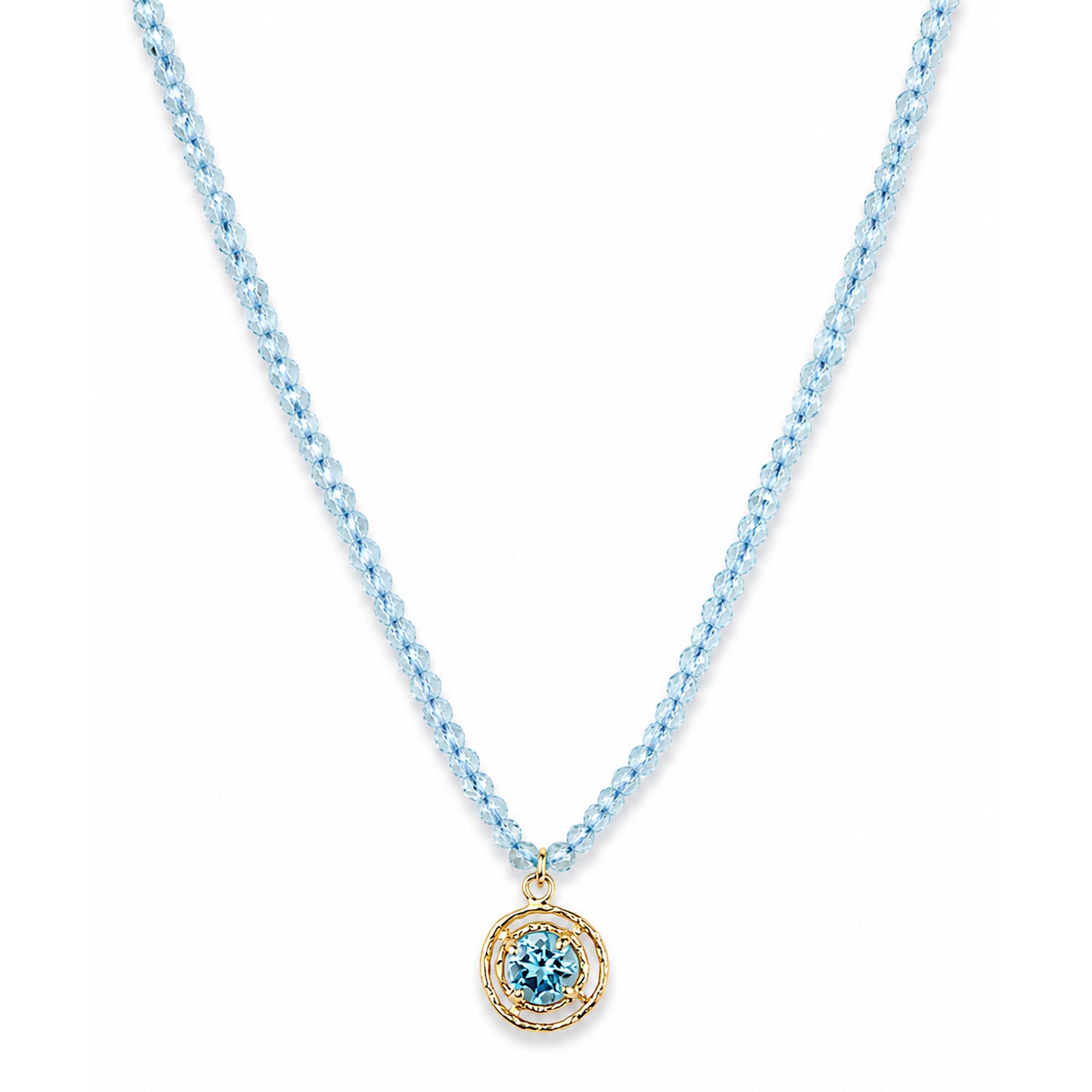 14k Blue Topaz & Swiss Blue Topaz Halo Pendant Necklace