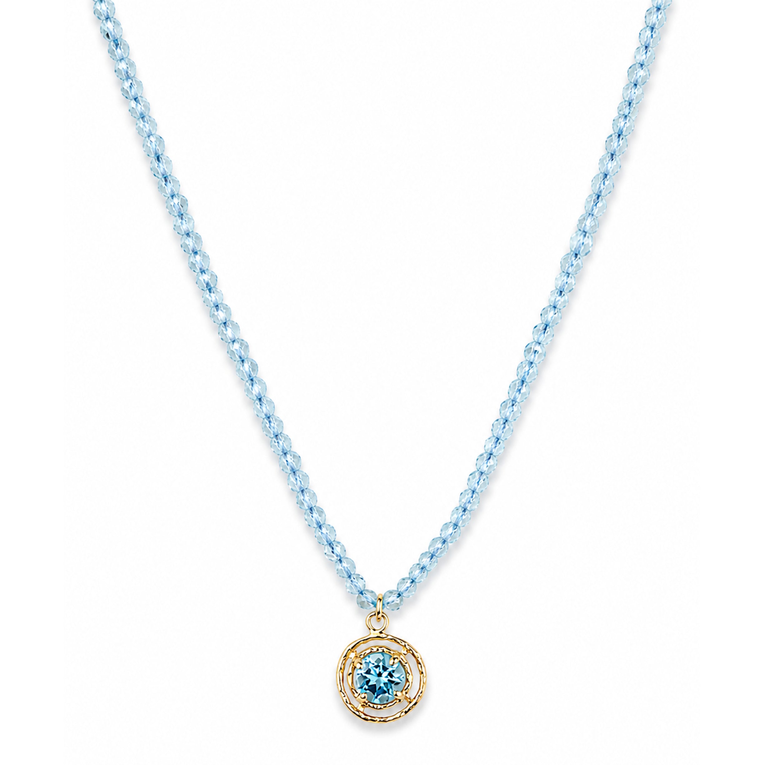 14k Blue Topaz & Swiss Blue Topaz Halo Pendant Necklace