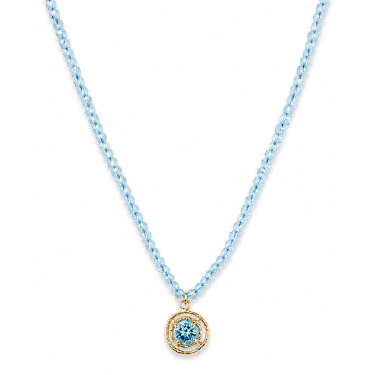 14k Blue Topaz & Swiss Blue Topaz Halo Pendant Necklace