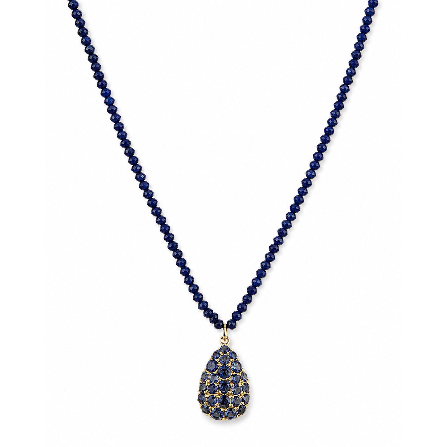 14k Lapis with Iolite Pave Pear Shape Pendant Necklace
