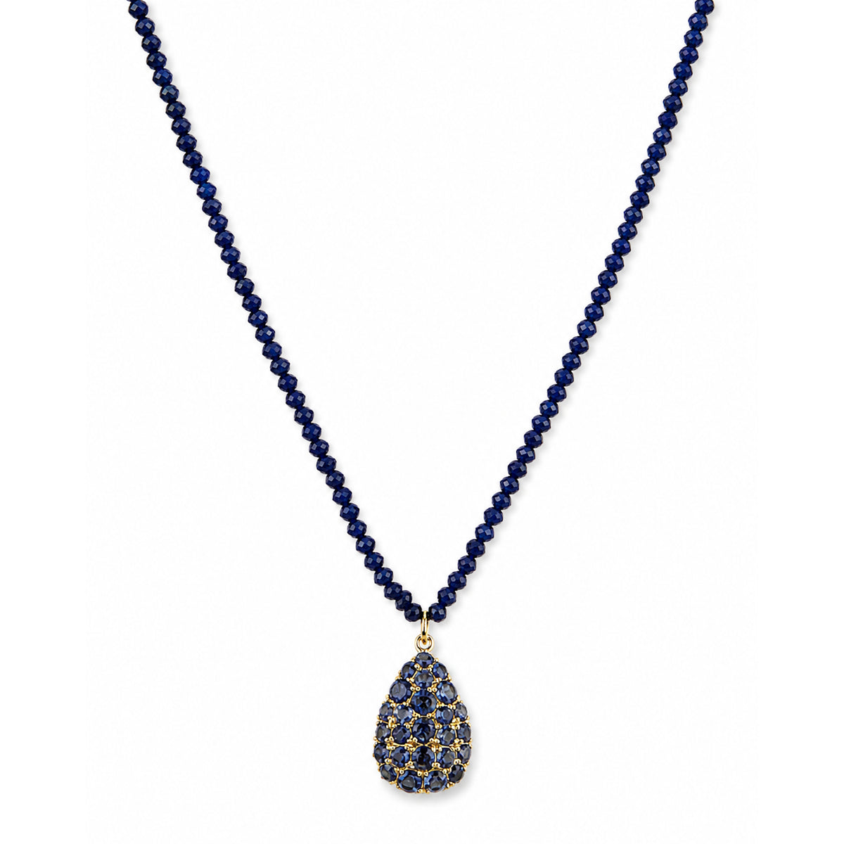 14k Lapis with Iolite Pave Pear Shape Pendant Necklace