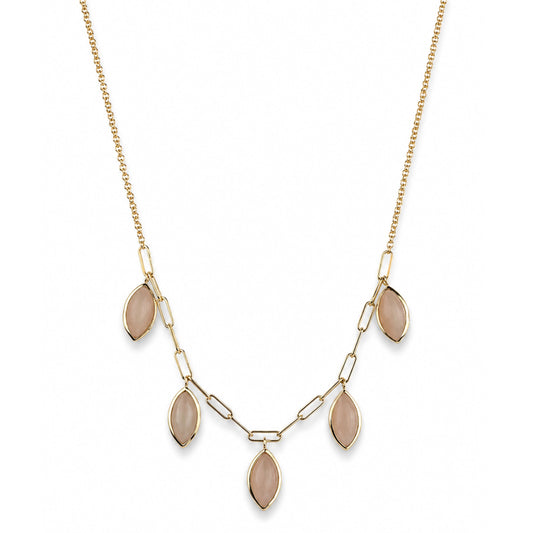 14k Peach Moonstone 5 Marquise Drop Paperclip Necklace