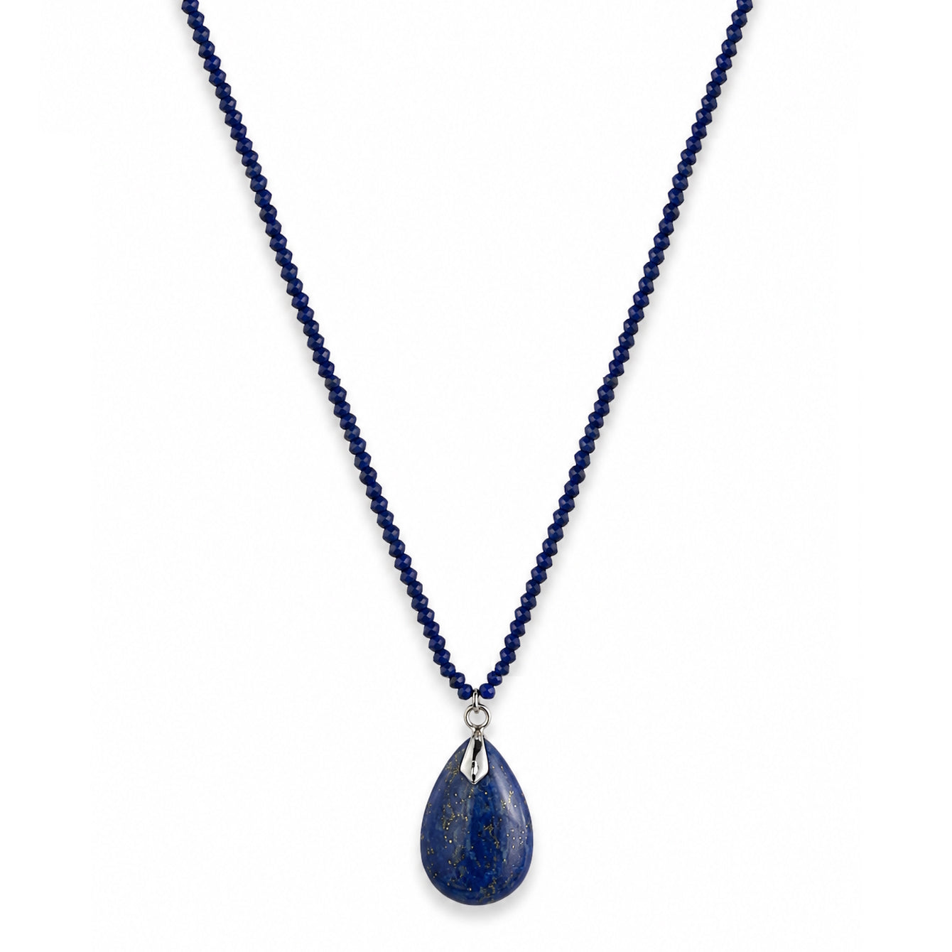 14k White Gold Lapis with Pear Shape Pendant Necklace