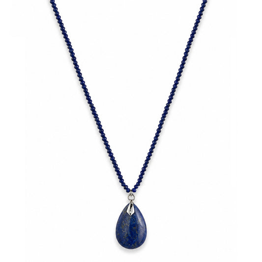 14k White Gold Lapis with Pear Shape Pendant Necklace
