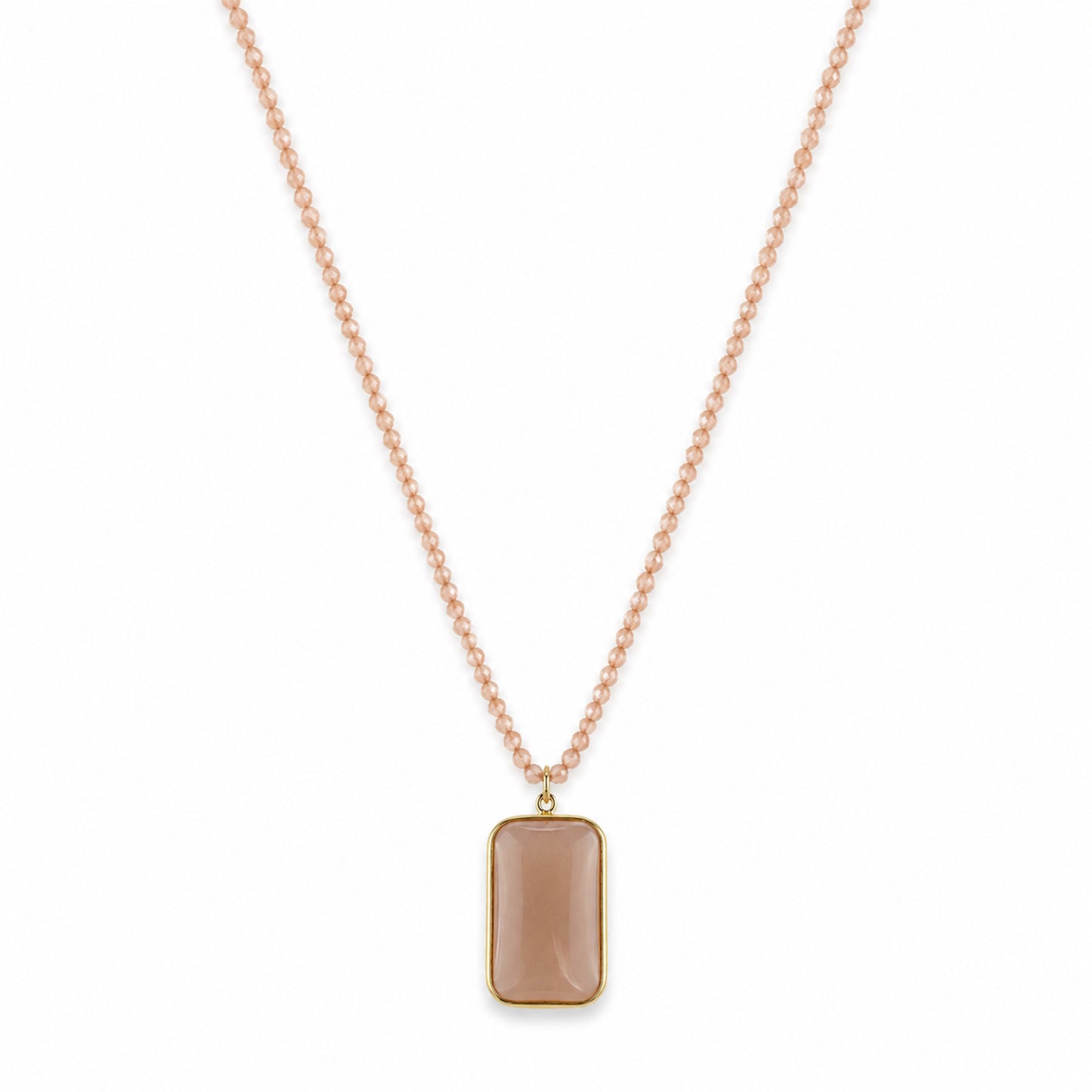 14k Peach Moonstone with Cushion Pendant Necklace