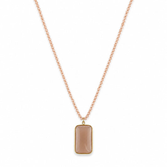 14k Peach Moonstone with Cushion Pendant Necklace