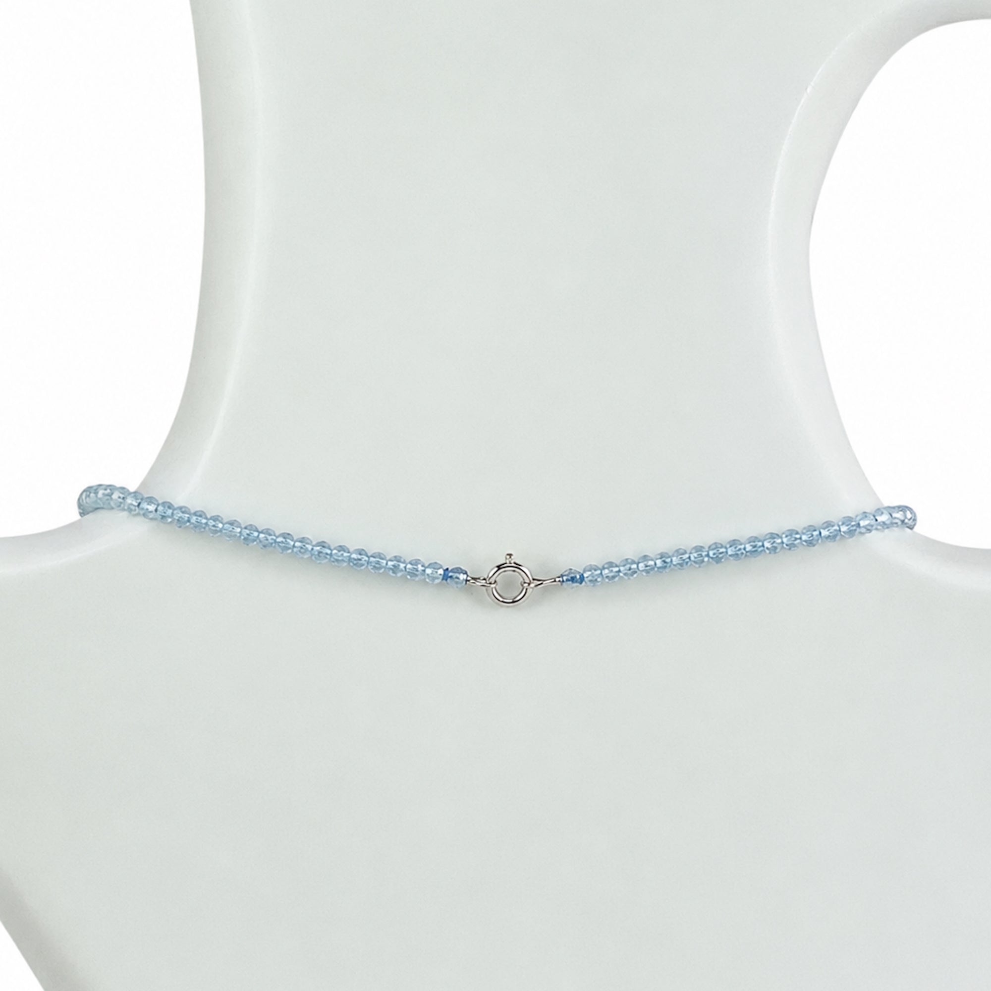 14k White Gold Blue Topaz with Cushion Center Necklace