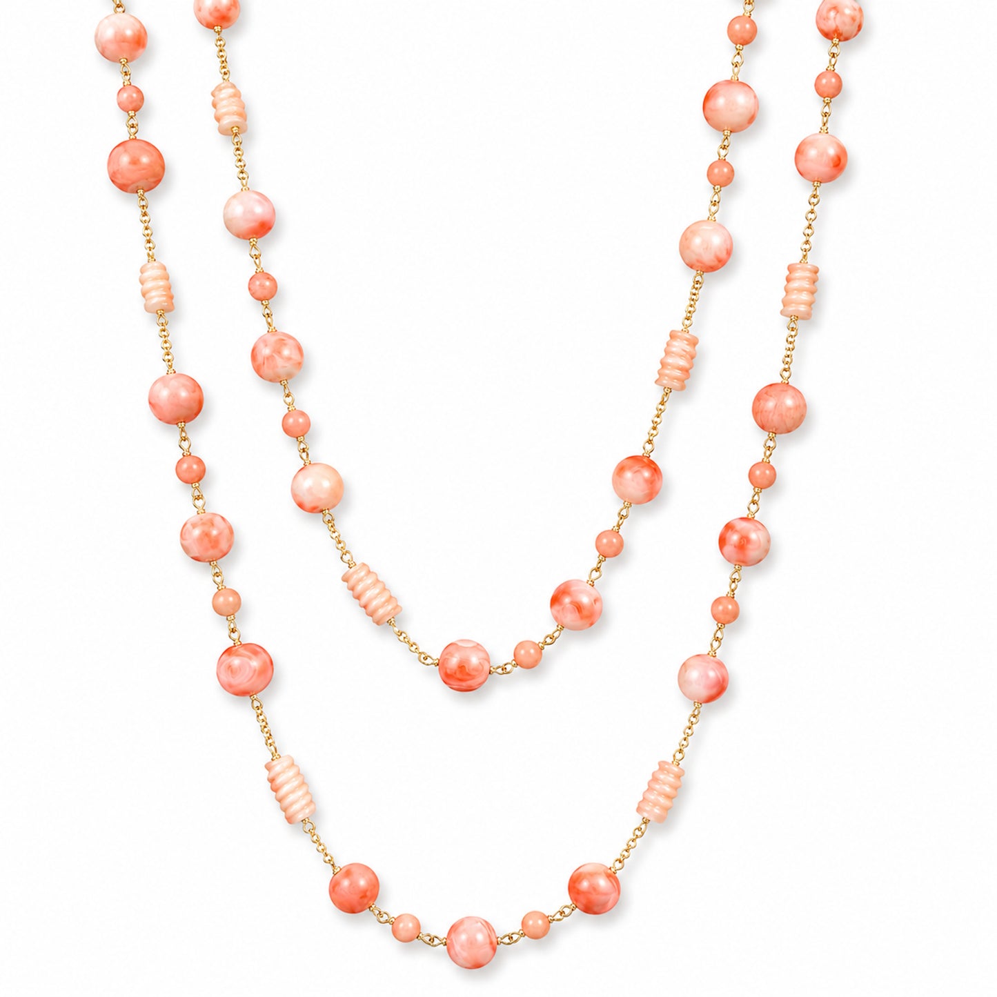 14k Pink Coral Station Link Neklace