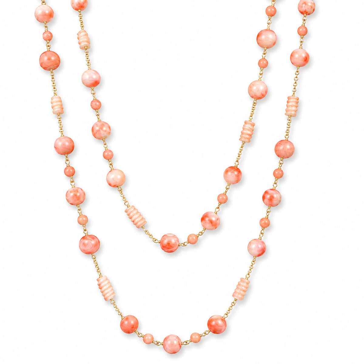 14k Pink Coral Station Link Neklace