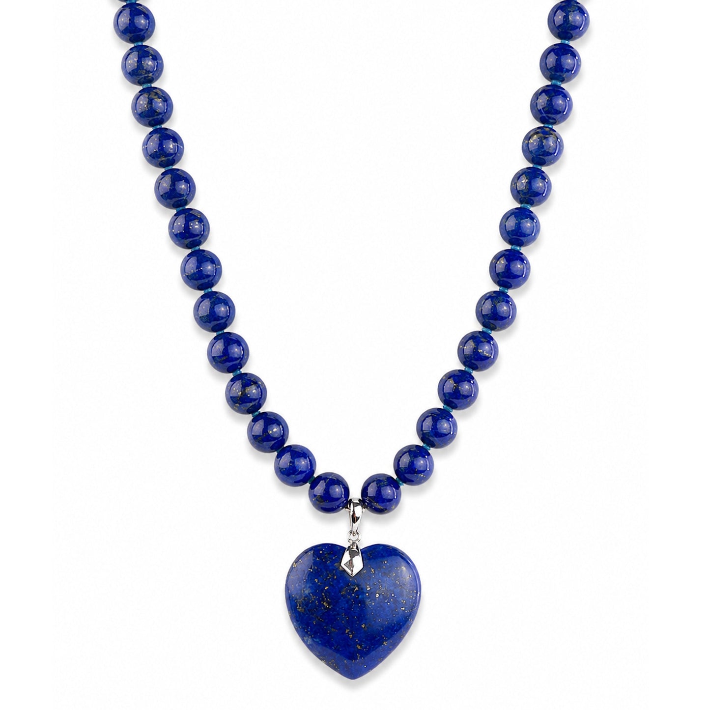14k White Gold Lapis with Heart Pendant Necklace