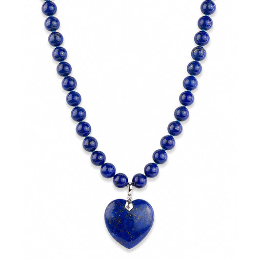 14k White Gold Lapis with Heart Pendant Necklace