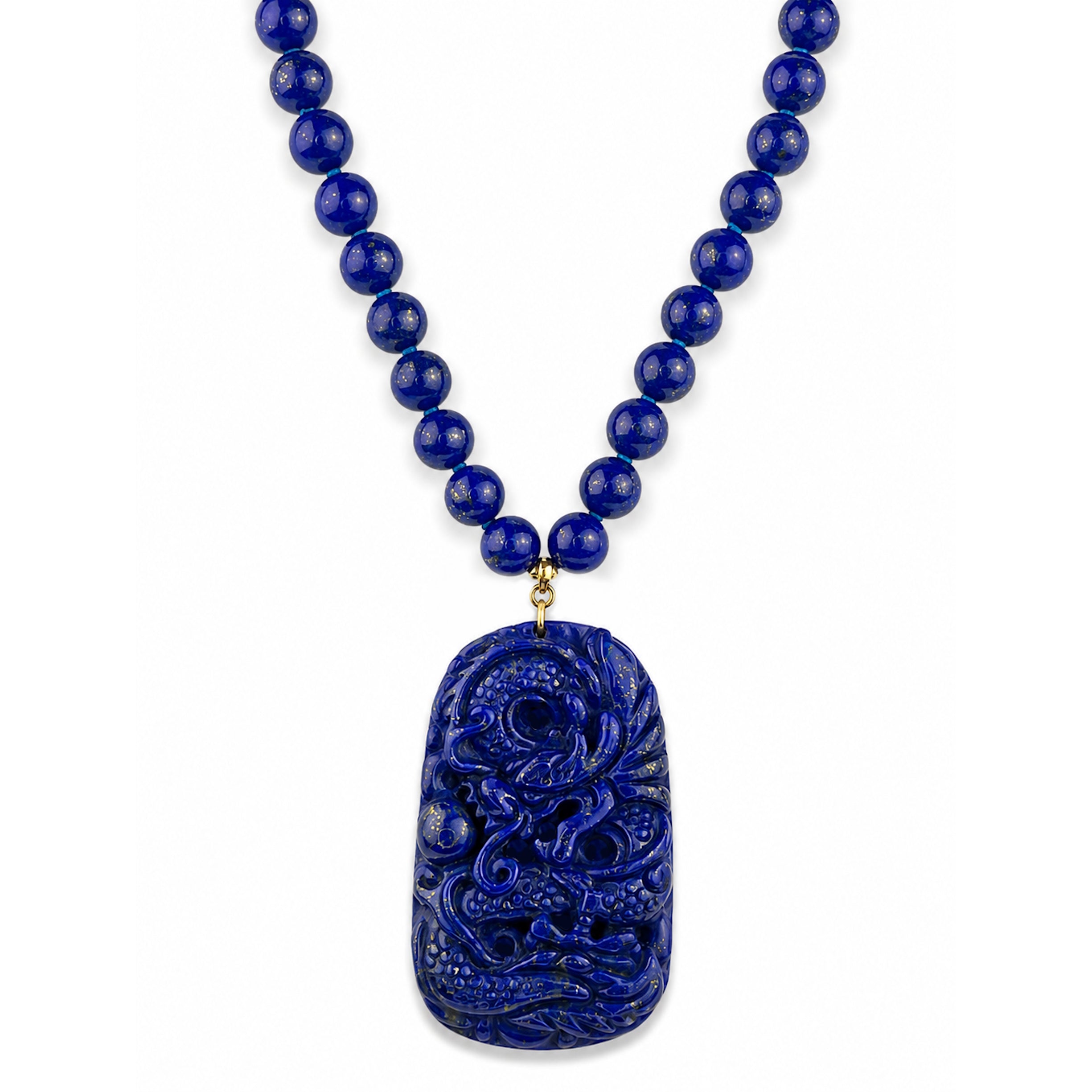 14k Lapis with Dragon Pendant Necklace