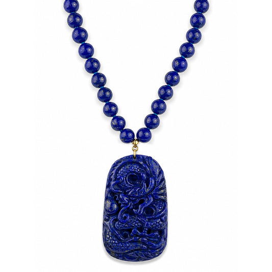 14k Lapis with Dragon Pendant Necklace