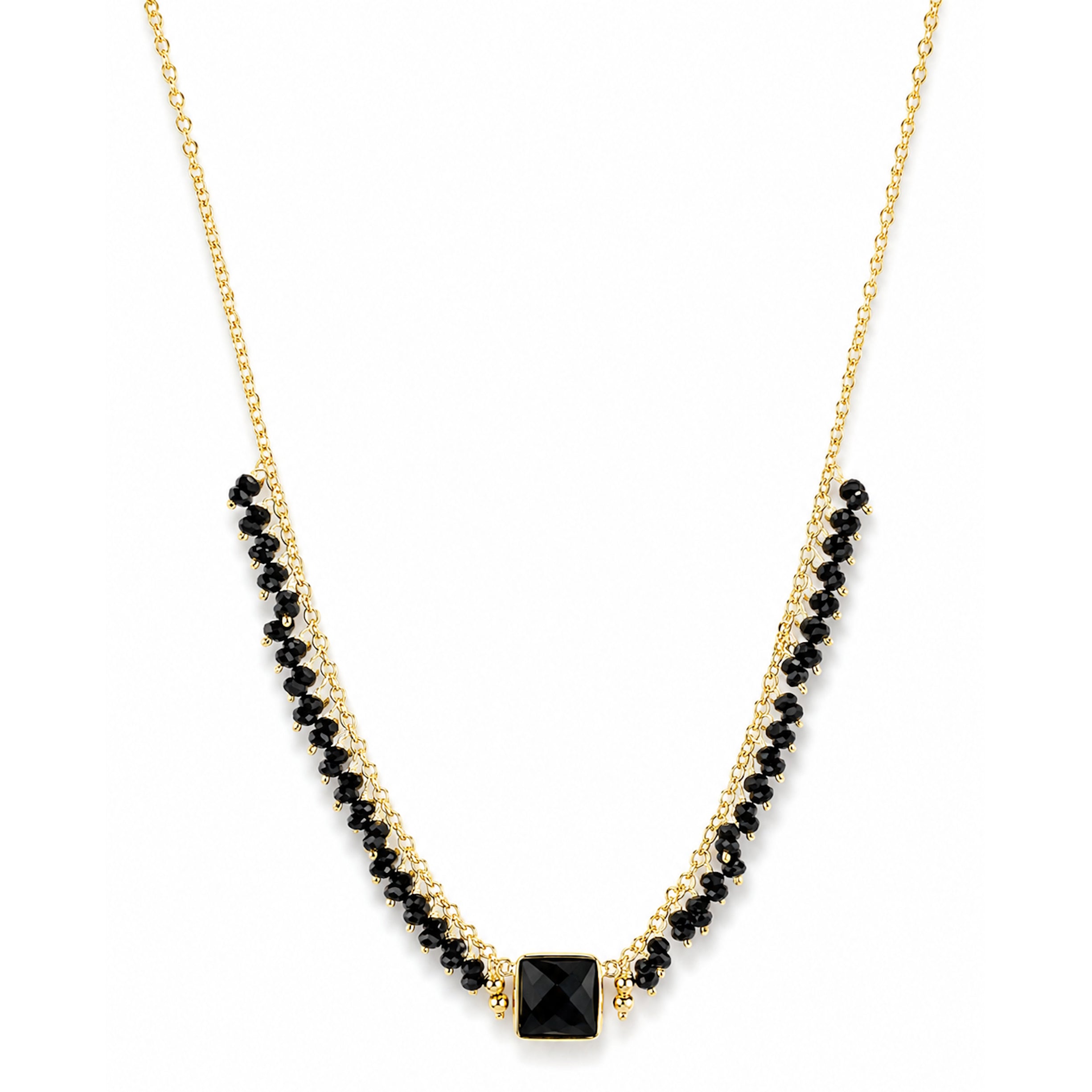 14k Black Spinel BO Square Center Cluster Necklace