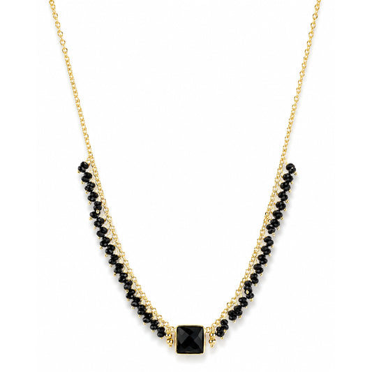 14k Black Spinel BO Square Center Cluster Necklace