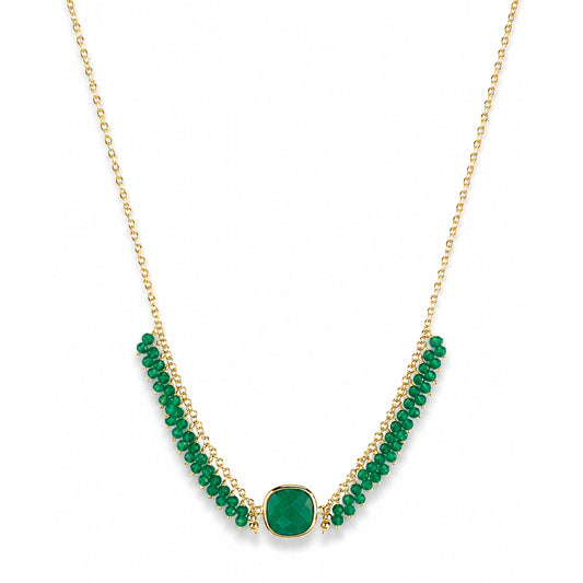 14k Green Onyx Cushion Center Cluster Necklace