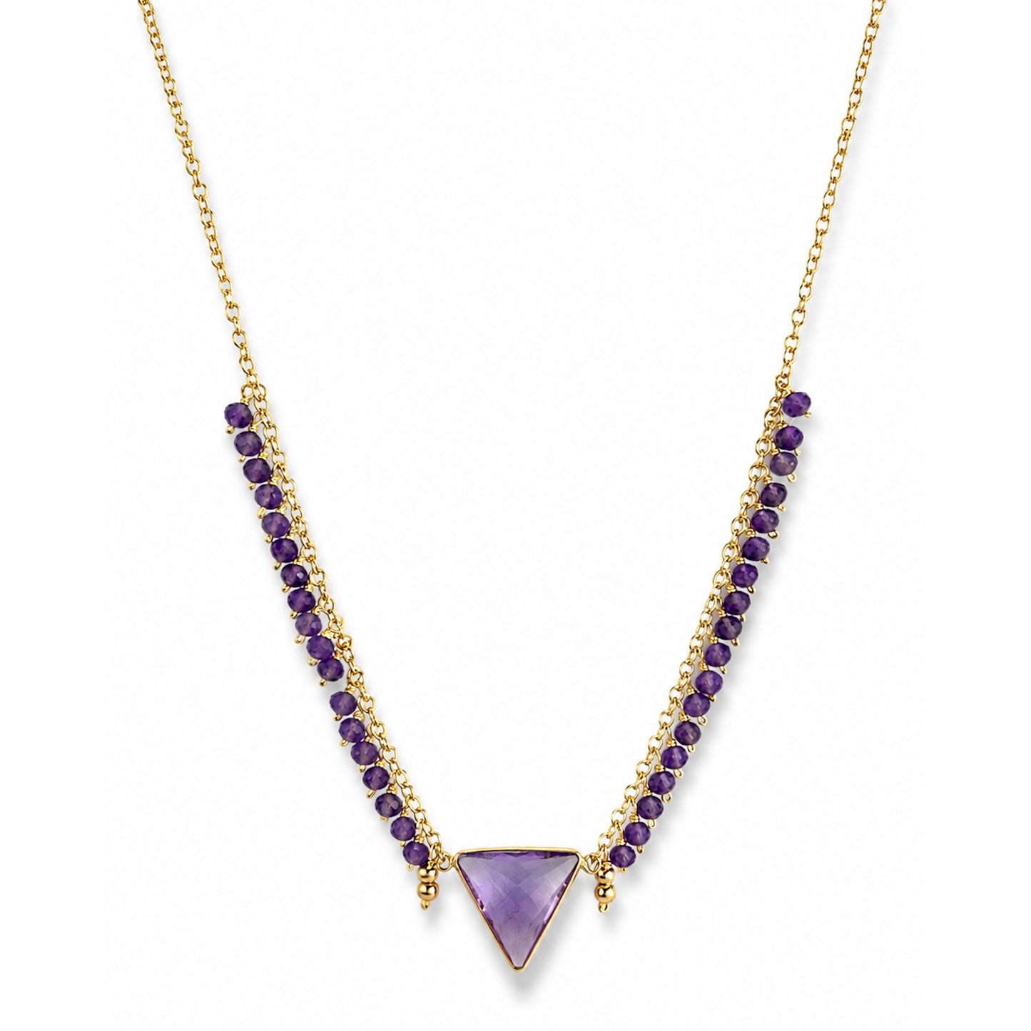 14k Amethyst Triangle Center Cluster Necklace