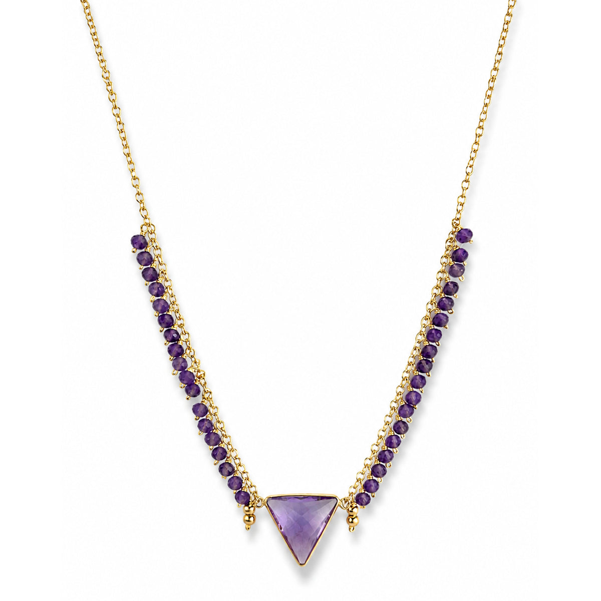 14k Amethyst Triangle Center Cluster Necklace