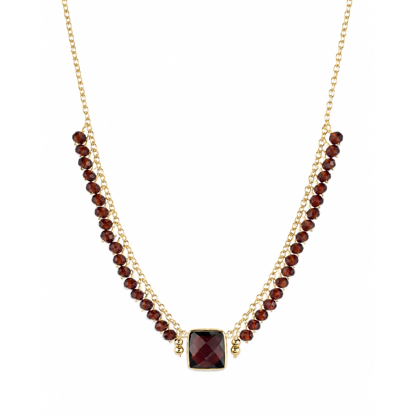 14k Garnet Square Center Cluster Necklace