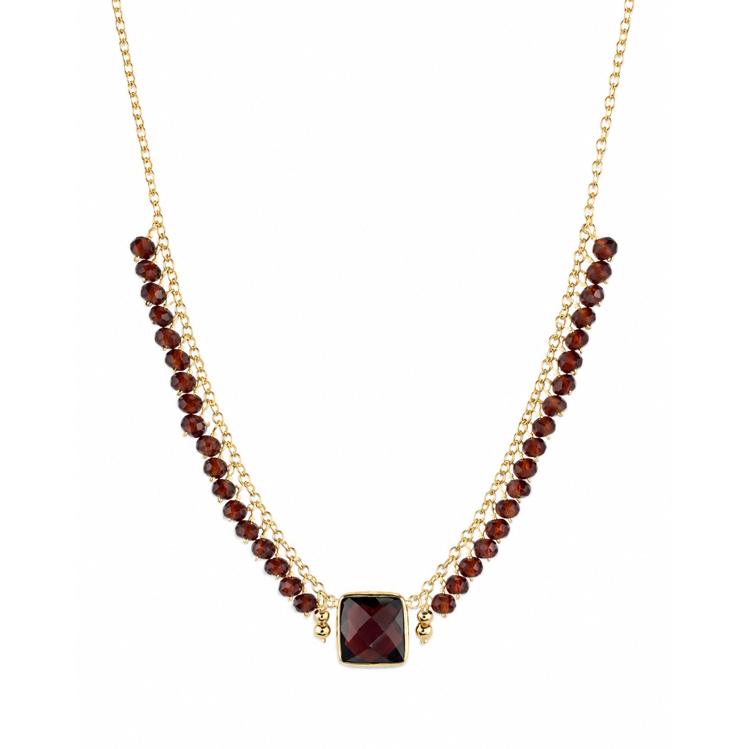 14k Garnet Square Center Cluster Necklace