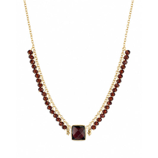 14k Garnet Square Center Cluster Necklace