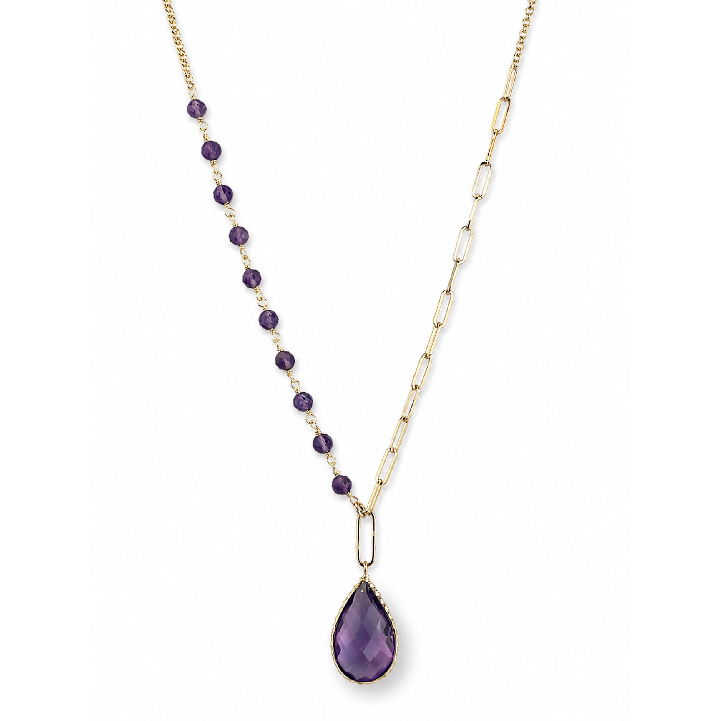 14k Amethyst Paperclip Pear Shape Pendant Necklace