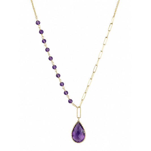 14k Amethyst Paperclip Pear Shape Pendant Necklace