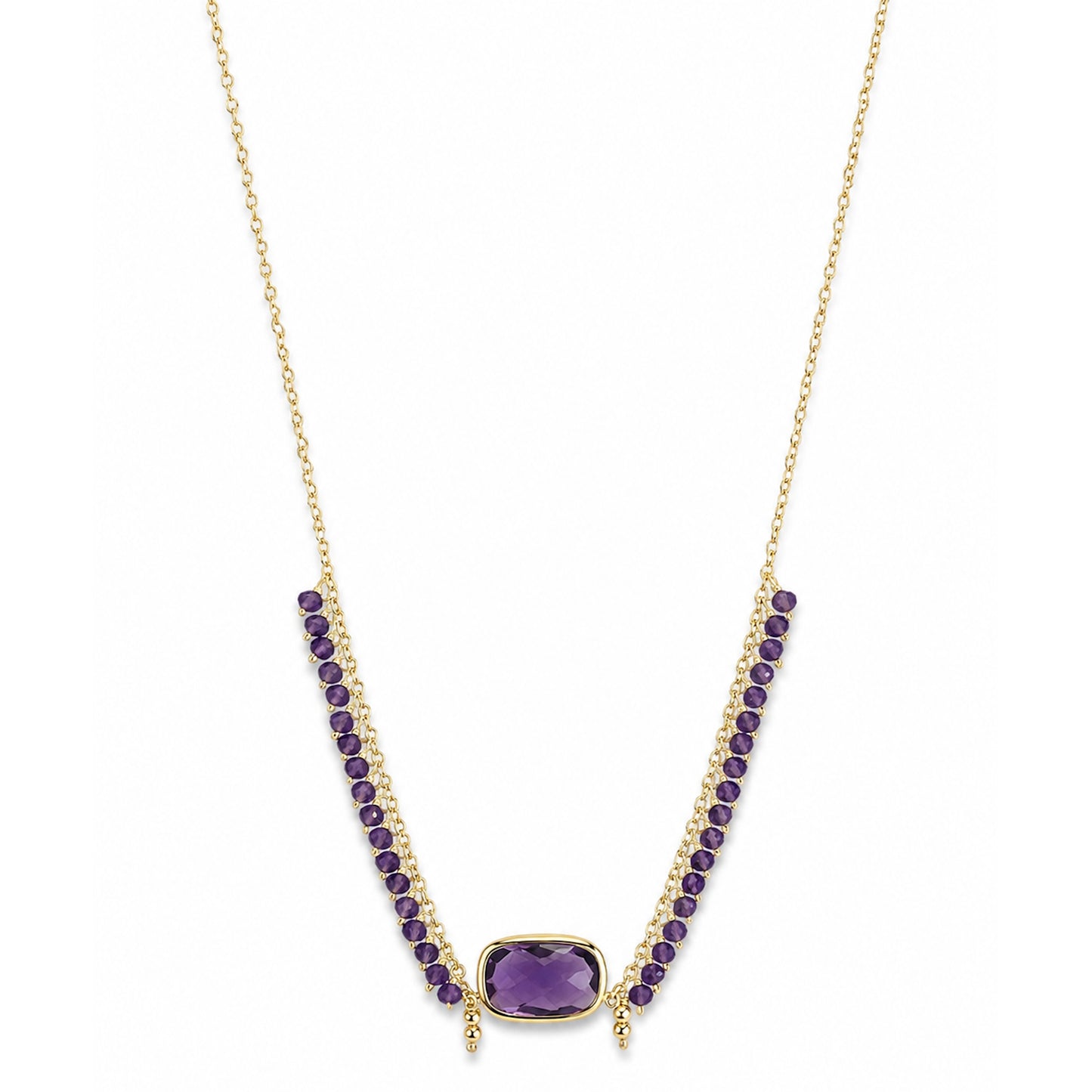 14k Amethyst Cushion Center Cluster Necklace