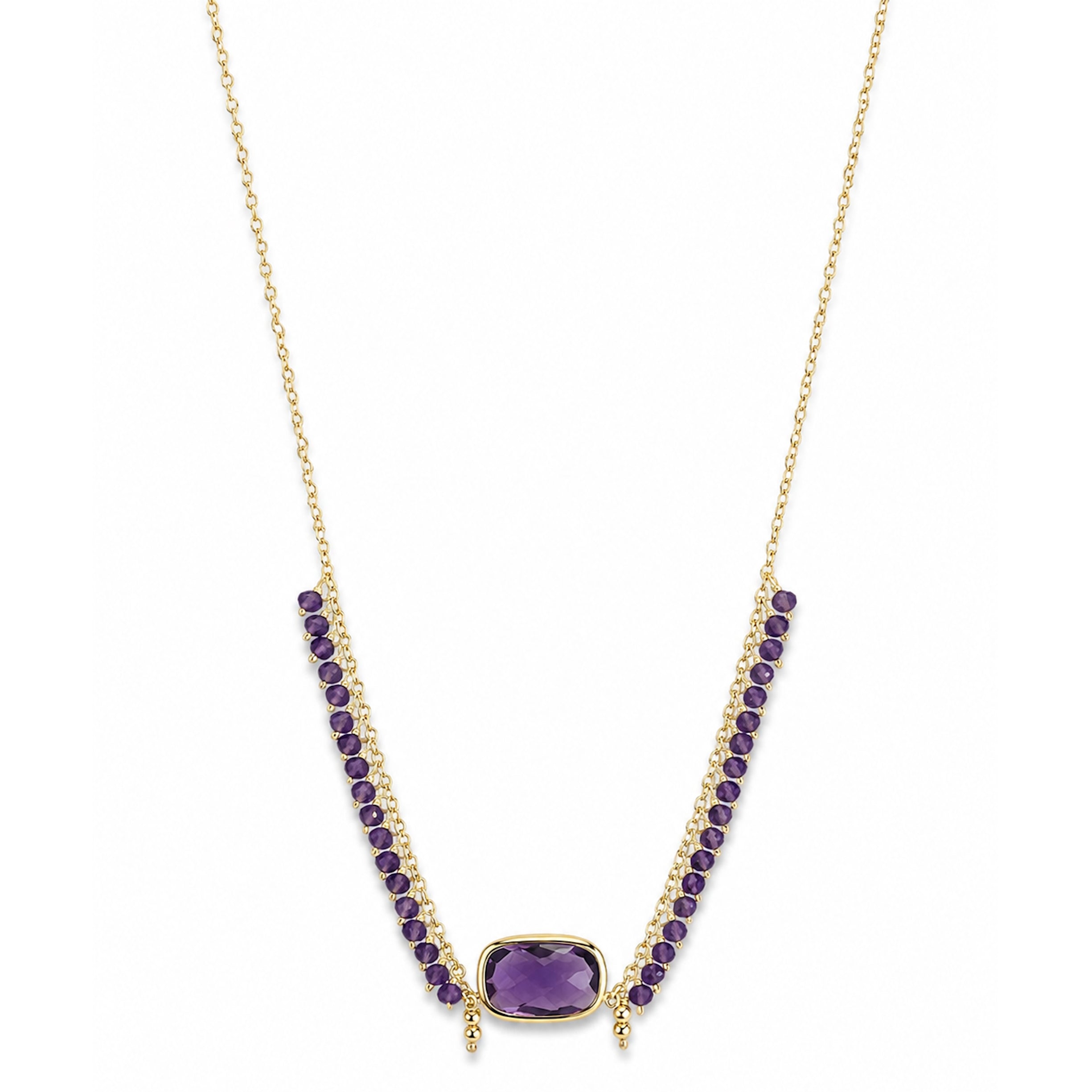 14k Amethyst Cushion Center Cluster Necklace