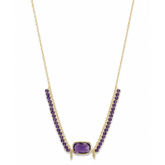 14k Amethyst Cushion Center Cluster Necklace