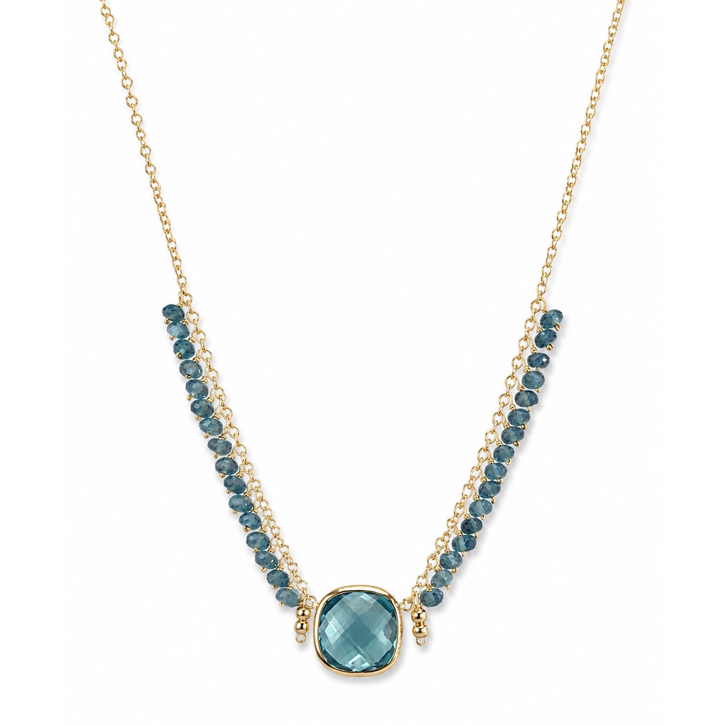 14k Sky / London Blue Topaz Cushion Center Cluster Necklace