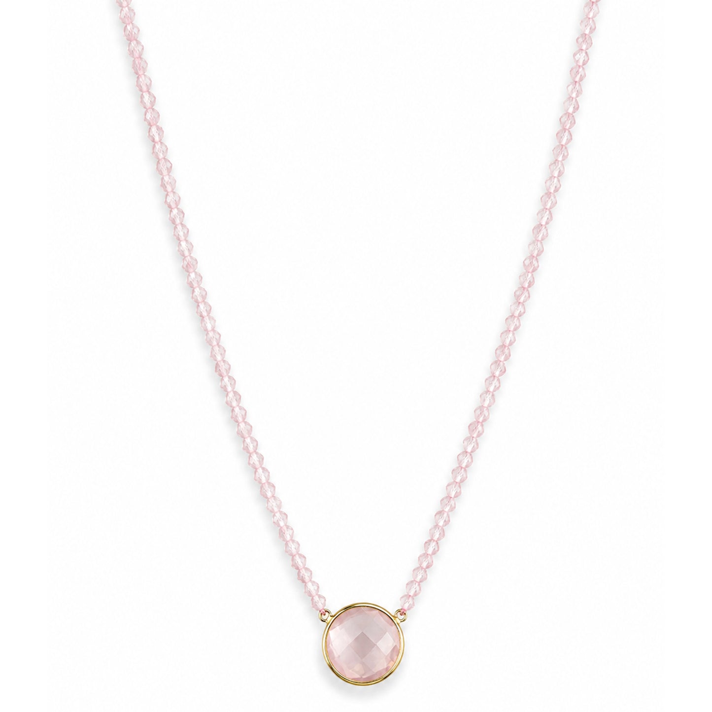14k Rose Quartz with Round Bezel Center Necklace